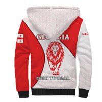 Georgia Flag Sherpa Hoodie with Born to Roar with Red Lion and National Symbols - Wonder Print Shop