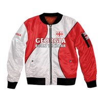 Georgia Flag Sleeve Zip Bomber Jacket with Born to Roar with Red Lion and National Symbols - Wonder Print Shop