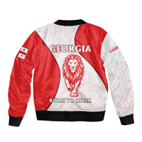 Georgia Flag Sleeve Zip Bomber Jacket with Born to Roar with Red Lion and National Symbols - Wonder Print Shop