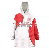 Georgia Flag Wearable Blanket Hoodie with Born to Roar with Red Lion and National Symbols - Wonder Print Shop