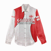 Georgia Flag Women Casual Shirt with Born to Roar with Red Lion and National Symbols - Wonder Print Shop