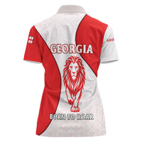 Georgia Flag Women Polo Shirt with Born to Roar with Red Lion and National Symbols - Wonder Print Shop