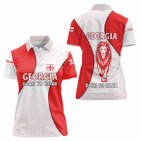 Georgia Flag Women Polo Shirt with Born to Roar with Red Lion and National Symbols - Wonder Print Shop