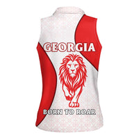 Georgia Flag Women Sleeveless Polo Shirt with Born to Roar with Red Lion and National Symbols - Wonder Print Shop