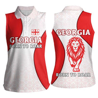 Georgia Flag Women Sleeveless Polo Shirt with Born to Roar with Red Lion and National Symbols - Wonder Print Shop