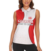 Georgia Flag Women Sleeveless Polo Shirt with Born to Roar with Red Lion and National Symbols - Wonder Print Shop