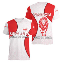 Georgia Flag Women V-Neck T-Shirt with Born to Roar with Red Lion and National Symbols - Wonder Print Shop