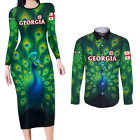 Georgia Peacock Couples Matching Long Sleeve Bodycon Dress and Long Sleeve Button Shirt with Slay in Silence Shine Like a Peacock Design - Wonder Print Shop