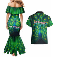 Georgia Peacock Couples Matching Mermaid Dress and Hawaiian Shirt with Slay in Silence Shine Like a Peacock Design - Wonder Print Shop