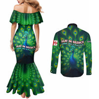 Georgia Peacock Couples Matching Mermaid Dress and Long Sleeve Button Shirt with Slay in Silence Shine Like a Peacock Design - Wonder Print Shop