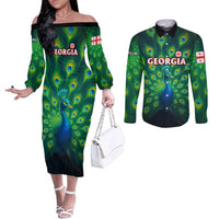 Georgia Peacock Couples Matching Off The Shoulder Long Sleeve Dress and Long Sleeve Button Shirt with Slay in Silence Shine Like a Peacock Design - Wonder Print Shop