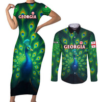 Georgia Peacock Couples Matching Short Sleeve Bodycon Dress and Long Sleeve Button Shirt with Slay in Silence Shine Like a Peacock Design - Wonder Print Shop