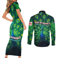 Georgia Peacock Couples Matching Short Sleeve Bodycon Dress and Long Sleeve Button Shirt with Slay in Silence Shine Like a Peacock Design - Wonder Print Shop