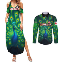Georgia Peacock Couples Matching Summer Maxi Dress and Long Sleeve Button Shirt with Slay in Silence Shine Like a Peacock Design - Wonder Print Shop