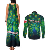 Georgia Peacock Couples Matching Tank Maxi Dress and Long Sleeve Button Shirt with Slay in Silence Shine Like a Peacock Design - Wonder Print Shop