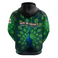 Georgia Peacock Hoodie with Slay in Silence Shine Like a Peacock Design - Wonder Print Shop
