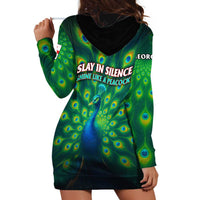 Georgia Peacock Hoodie Dress with Slay in Silence Shine Like a Peacock Design - Wonder Print Shop