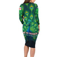 Georgia Peacock Long Sleeve Bodycon Dress with Slay in Silence Shine Like a Peacock Design - Wonder Print Shop