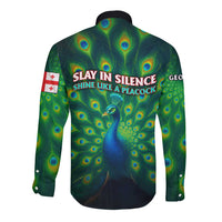Georgia Peacock Long Sleeve Button Shirt with Slay in Silence Shine Like a Peacock Design - Wonder Print Shop