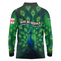 Georgia Peacock Long Sleeve Polo Shirt with Slay in Silence Shine Like a Peacock Design - Wonder Print Shop