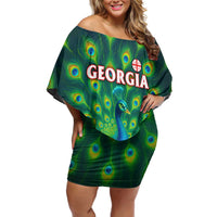 Georgia Peacock Off Shoulder Short Dress with Slay in Silence Shine Like a Peacock Design - Wonder Print Shop