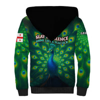 Georgia Peacock Sherpa Hoodie with Slay in Silence Shine Like a Peacock Design - Wonder Print Shop
