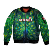 Georgia Peacock Sleeve Zip Bomber Jacket with Slay in Silence Shine Like a Peacock Design - Wonder Print Shop