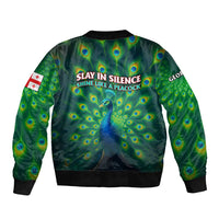 Georgia Peacock Sleeve Zip Bomber Jacket with Slay in Silence Shine Like a Peacock Design - Wonder Print Shop