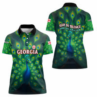 Georgia Peacock Women Polo Shirt with Slay in Silence Shine Like a Peacock Design - Wonder Print Shop