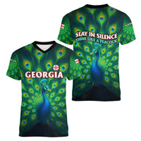 Georgia Peacock Women V-Neck T-Shirt with Slay in Silence Shine Like a Peacock Design - Wonder Print Shop