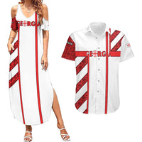 Georgia Couples Matching Summer Maxi Dress and Hawaiian Shirt with Red Cross and Golden Lions Emblem Never Bows Design - Wonder Print Shop