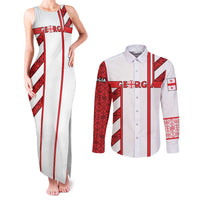 Georgia Couples Matching Tank Maxi Dress and Long Sleeve Button Shirt with Red Cross and Golden Lions Emblem Never Bows Design - Wonder Print Shop