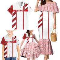 Georgia Family Matching Mermaid Dress and Hawaiian Shirt with Red Cross and Golden Lions Emblem Never Bows Design - Wonder Print Shop