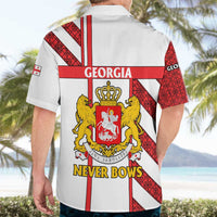 Georgia Hawaiian Shirt with Red Cross and Golden Lions Emblem Never Bows Design - Wonder Print Shop