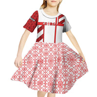Georgia Kid Short Sleeve Dress with Red Cross and Golden Lions Emblem Never Bows Design - Wonder Print Shop