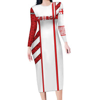 Georgia Long Sleeve Bodycon Dress with Red Cross and Golden Lions Emblem Never Bows Design - Wonder Print Shop