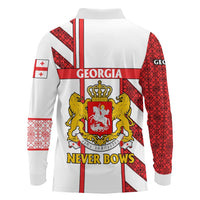 Georgia Long Sleeve Polo Shirt with Red Cross and Golden Lions Emblem Never Bows Design - Wonder Print Shop