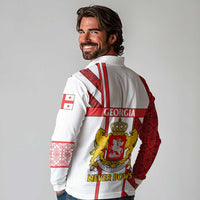 Georgia Long Sleeve Polo Shirt with Red Cross and Golden Lions Emblem Never Bows Design - Wonder Print Shop