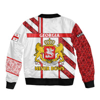 Georgia Sleeve Zip Bomber Jacket with Red Cross and Golden Lions Emblem Never Bows Design - Wonder Print Shop