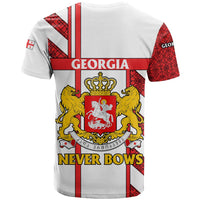 Georgia T Shirt with Red Cross and Golden Lions Emblem Never Bows Design - Wonder Print Shop