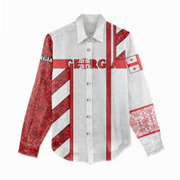 Georgia Women Casual Shirt with Red Cross and Golden Lions Emblem Never Bows Design - Wonder Print Shop