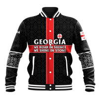 Georgia Baseball Jacket with Black Patterned Red Cross with Dragon Horse Symbol and Silent Pride Quote Design - Wonder Print Shop