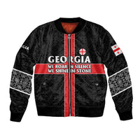 Georgia Bomber Jacket with Black Patterned Red Cross with Dragon Horse Symbol and Silent Pride Quote Design - Wonder Print Shop