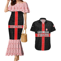 Georgia Couples Matching Mermaid Dress and Hawaiian Shirt with Black Patterned Red Cross with Dragon Horse Symbol and Silent Pride Quote Design - Wonder Print Shop