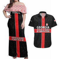 Georgia Couples Matching Off Shoulder Maxi Dress and Hawaiian Shirt with Black Patterned Red Cross with Dragon Horse Symbol and Silent Pride Quote Design - Wonder Print Shop