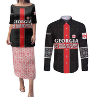 Georgia Couples Matching Puletasi and Long Sleeve Button Shirt with Black Patterned Red Cross with Dragon Horse Symbol and Silent Pride Quote Design - Wonder Print Shop