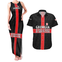 Georgia Couples Matching Tank Maxi Dress and Hawaiian Shirt with Black Patterned Red Cross with Dragon Horse Symbol and Silent Pride Quote Design - Wonder Print Shop