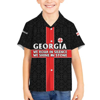 Georgia Family Matching Long Sleeve Bodycon Dress and Hawaiian Shirt with Black Patterned Red Cross with Dragon Horse Symbol and Silent Pride Quote Design - Wonder Print Shop