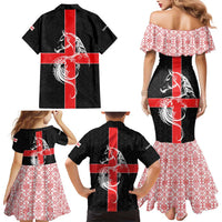 Georgia Family Matching Mermaid Dress and Hawaiian Shirt with Black Patterned Red Cross with Dragon Horse Symbol and Silent Pride Quote Design - Wonder Print Shop