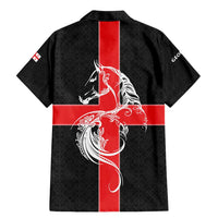 Georgia Family Matching Mermaid Dress and Hawaiian Shirt with Black Patterned Red Cross with Dragon Horse Symbol and Silent Pride Quote Design - Wonder Print Shop